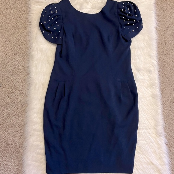 Morton Myels Dresses & Skirts - 3/20 Morton Myles Vintage Blue Pencil Dress With Pearl Puff Sleeves